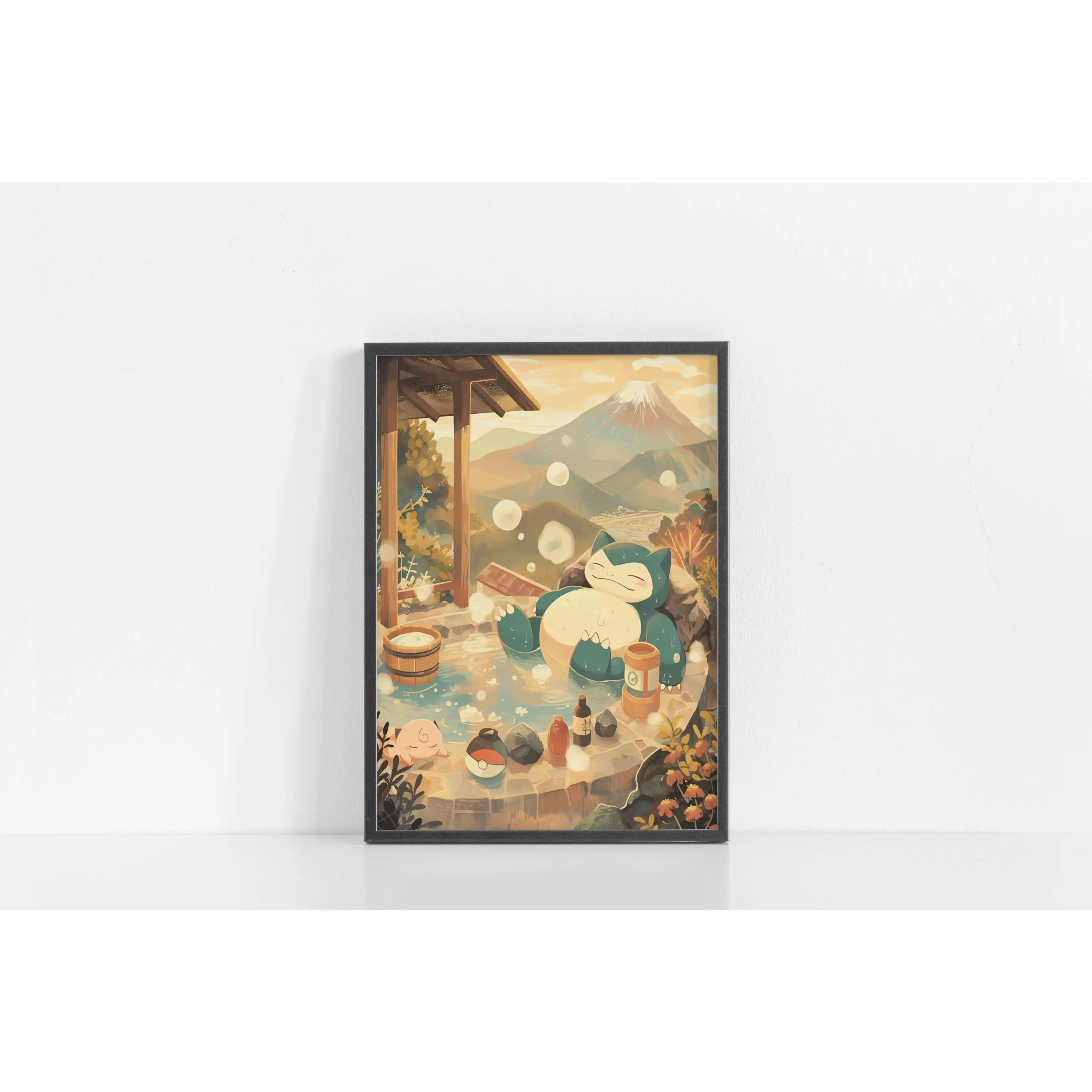 Snorlax, Hot Springs Pokémon Style Art Printable Wall Art Anime Wall Art Bathroom Wall Art