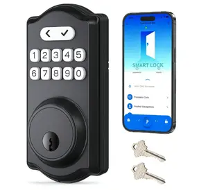Fingerprint Door Lock  - Keyless Entry Door Lock, Electronic Keypad Deadbolt, Digital Smart Code & Front Handle Sets, Auto-Locking, Easy Installation, Matte Black touch knob deadbolt lock bedroom biometric thumbprint in