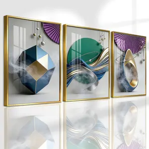 3 Counts Aluminum Alloy Framed Painting, Geometric Abstract Metallic Shapes And Smoke Art Pictures, Home Decoration For Living Room, Bedroom, Office, Restaurant, Hallway Wall Decor, Odorless Print Artwork, Luxury Perfect Gift For Friends And Family