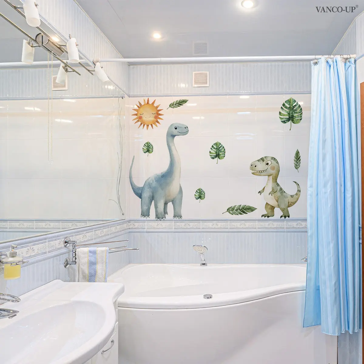 A set of two (30*60cm*2pcs) dinosaur tropical plant sun wall stickers, self-adhesive decorative and beautifying stickers for kitchen, dining room and bedroom, M20356-NC, PVC Waterproof Stickers
