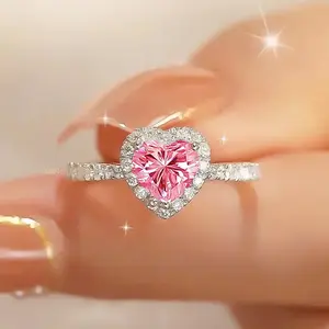 Heart Shaped Cubic Zirconia Ring, Fashion Engagement Ring for Women & Girls, Trendy All-match & Exquisite Jewelry