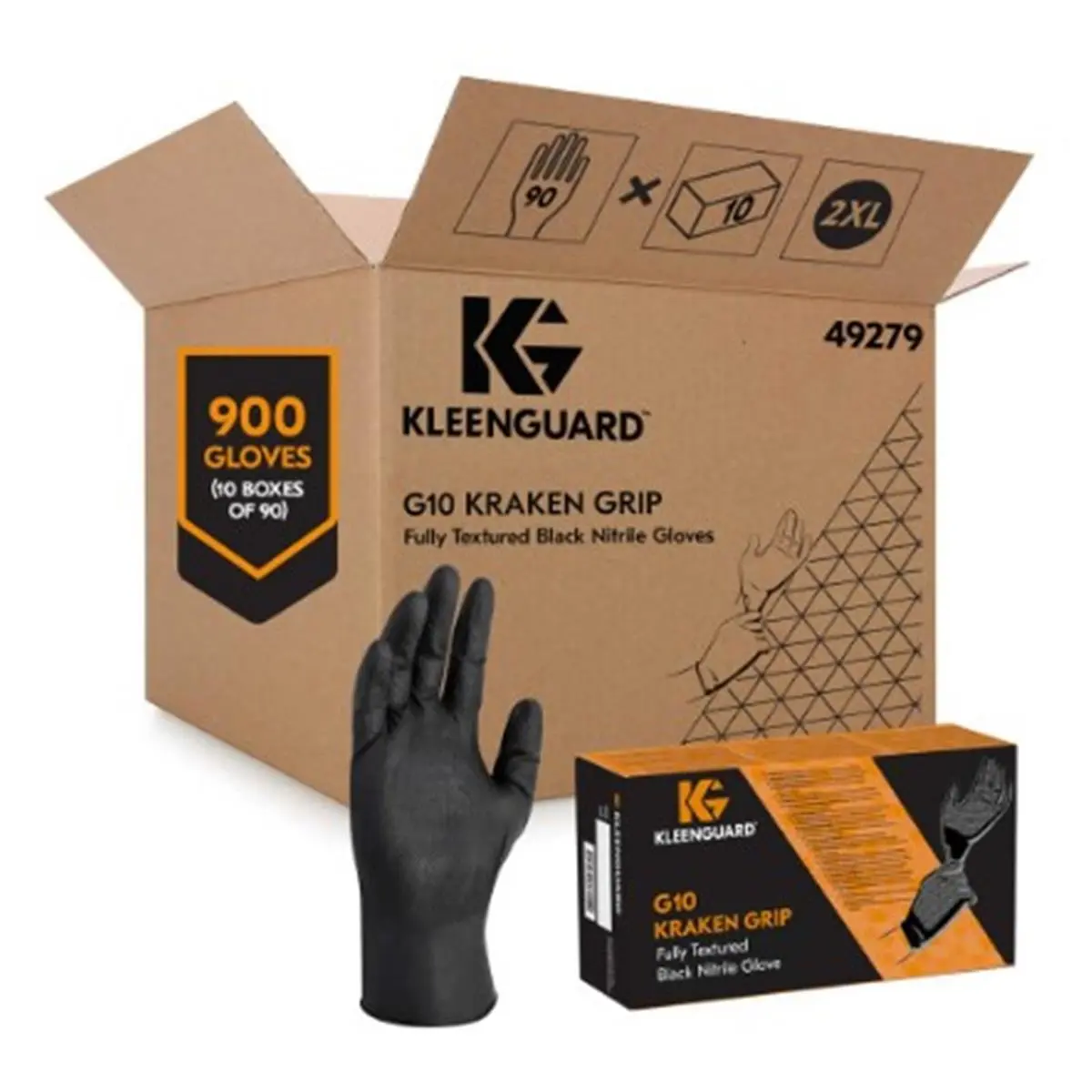 Kleenguard Black Nitrile Extra-Thick Personal Hand Protective Cleaning Gloves, 6 Mil, Fully Textured, 2X Size, Beaded Cuff, Kraken Grip, Powder-Resistant, Grease-Cleaning, Home Care Supplies, Pack of 90