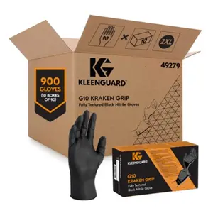 Kleenguard Personal Black Nitrile Cleaning Gloves, 6 Mil Thickened Extra-Thick, Fully Textured, 2X Size, Beaded Cuff, Kraken Grip, Powder-Resistant Grease Cleaning Gloves, Pack of 90