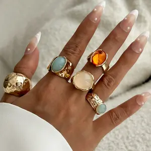 5pcs irregular wide rings for women retro style temperament versatile design ladies rings