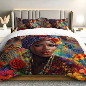 3PCS Duvet Cover Set, 1 Duvet+2 Pillowcases(Without filler), Colorful Butterfly Floral Peacock Nature Bohemian theme, Thanksgiving bedding set, Vibrant Artistic Cozy Soft Suitable for decoration Bedroom Guestroom Living Room Lounge.