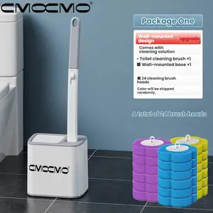 Cmocmo Disposable Toilet Brush, Toilet Bowl Wand Holder Set with 24PCS Cleaner Refills, Bathroom Cleaning System for Sink Bathtub Drain Wash Basin Urinal，Wall-Mount Scrubbing Toilet Brush Bathroom Cleaning Kit
