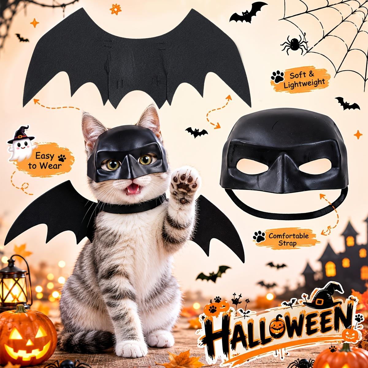 2-Pack Halloween Pet Bat Wings & Mask Set, Black Bat Costume for Cats & Small Dogs, Party Cosplay Outfit, Cute Dress-Up Accessory for Halloween Parties, Christmas and Pet Holiday Decor Chest Harness Handmade Bat-Hat Ghost