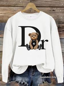 women's casual bear print long sleeve pullover hoodie, cozy fall & winter sweatshirt in fitted style, perfect for relaxed days
