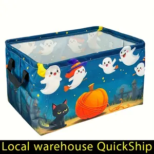 large Halloween Storage Bins With Lids And Handles, foldable Halloween Background With Pumpkins Ghosts And Cemetary Storage Box Storage Basket, Gift Basket Teacher Basket Book Basket, Halloween Basket, Fall Basket, Halloween Baskets, laundry basket