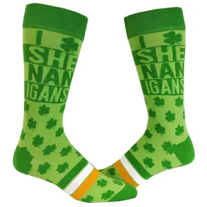 I Clover Shenanigans Socks Funny Saint St Patricks Day Irish Novelty Sarcastic (Green) - Mens (7-12) Funny Graphic Socks Comfortable Fitted Spandex Cotton