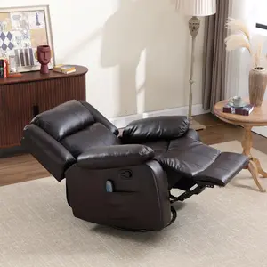 [Back to School]CANMOV Modern Overstuffed Faux Leather Manual Swivel Rocker Recliner With 8-Point Vibrating Massage & Heating,Dark Brown