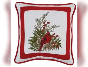 Cardinal Embroidered Pillow - White