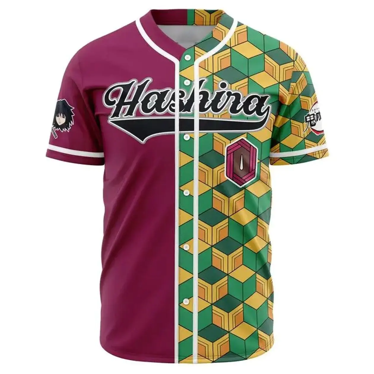 BaseMode Anime Demon Slayer Tomioka Giyuu Baseball Jersey Kimetsu No Yaiba Cosplay Shirt Unisex Otaku Fan Gift Loose Fit 100% Polyester