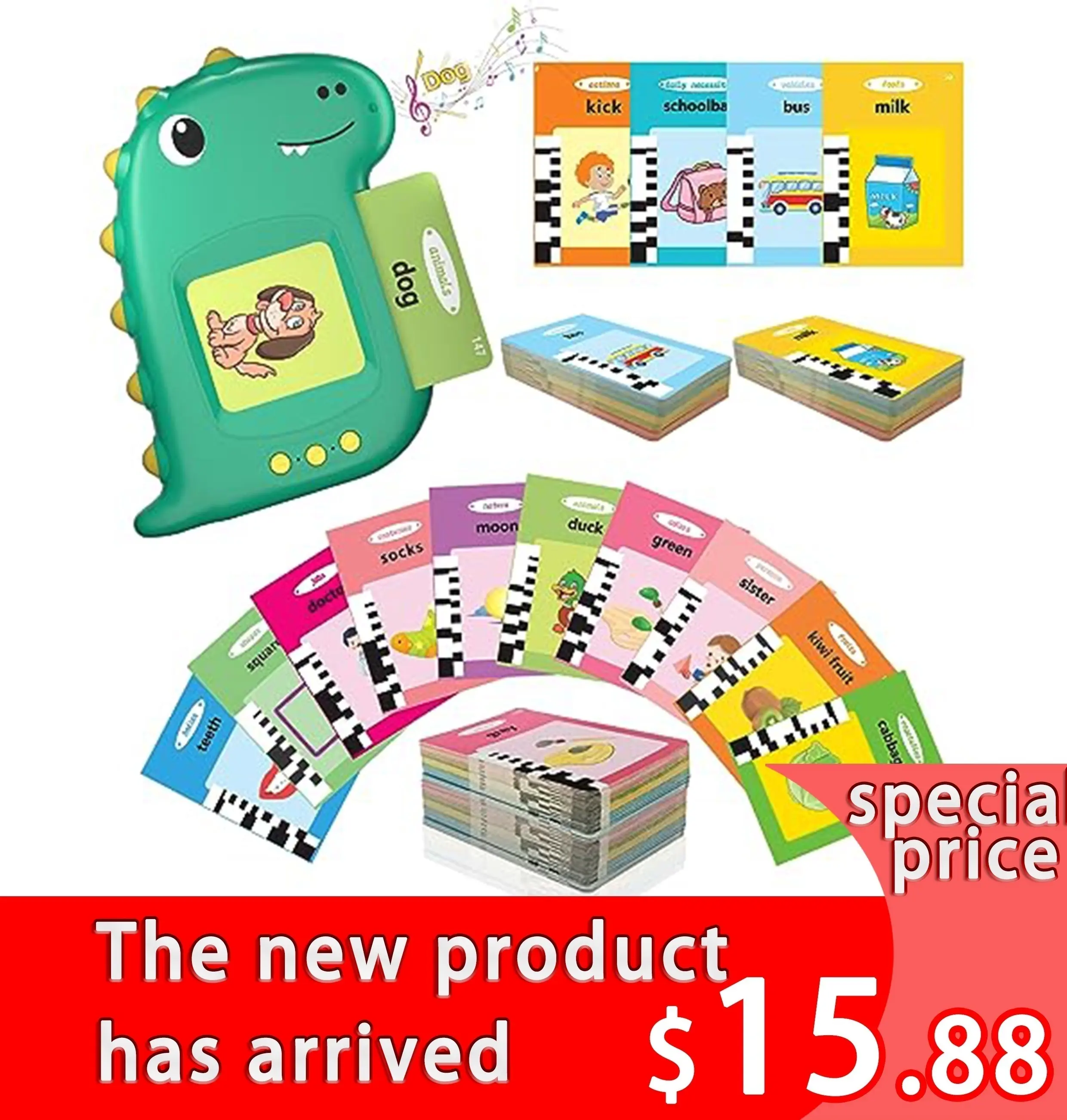 Talking Flash Cards Dinosaur Autism Sensory Toys Learning Materials 112 Audible Flash Cards for Toddlers Educational Sight Words Pocket Speech Montessori Toys for Kindergarden Kids
