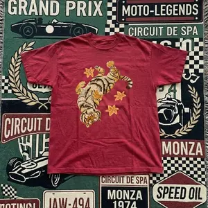 Vintage Tiger Graphic Tee – Bold Wildlife Illustration Shirt, Retro Aesthetic Red T-Shirt, Streetwear Unisex Statement Piece, unisex shirt, crewneck