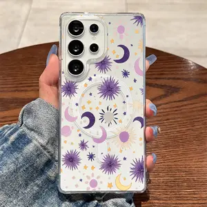 Celestial Moon Sun Star Sparkle Repeating Pattern,Magnetic Ring,Supports for Samsung Galaxy S26 S25 S24 S23 S22 S21 S20 Fe Plus Ultra Edge S10E A57 A56 A55 A54 A37 A36 A35 A34 A26 A25 A24 A23 A17 A16 A15 A14 A07 A06 A05s Note20 Note10 Note9
