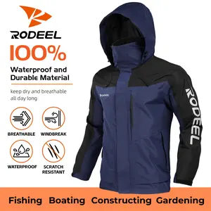 【RODEEL】704 Premium Waterproof Jacket w/ Foldable Hood Men Lightweight Breathable Hooded Rainwear Durable Rain Coat Weatherproof Windbreaker For Outdoor Camping Fishing Boating Construction Roofing Landscaping Gardening Workwear,  Holiday Gift