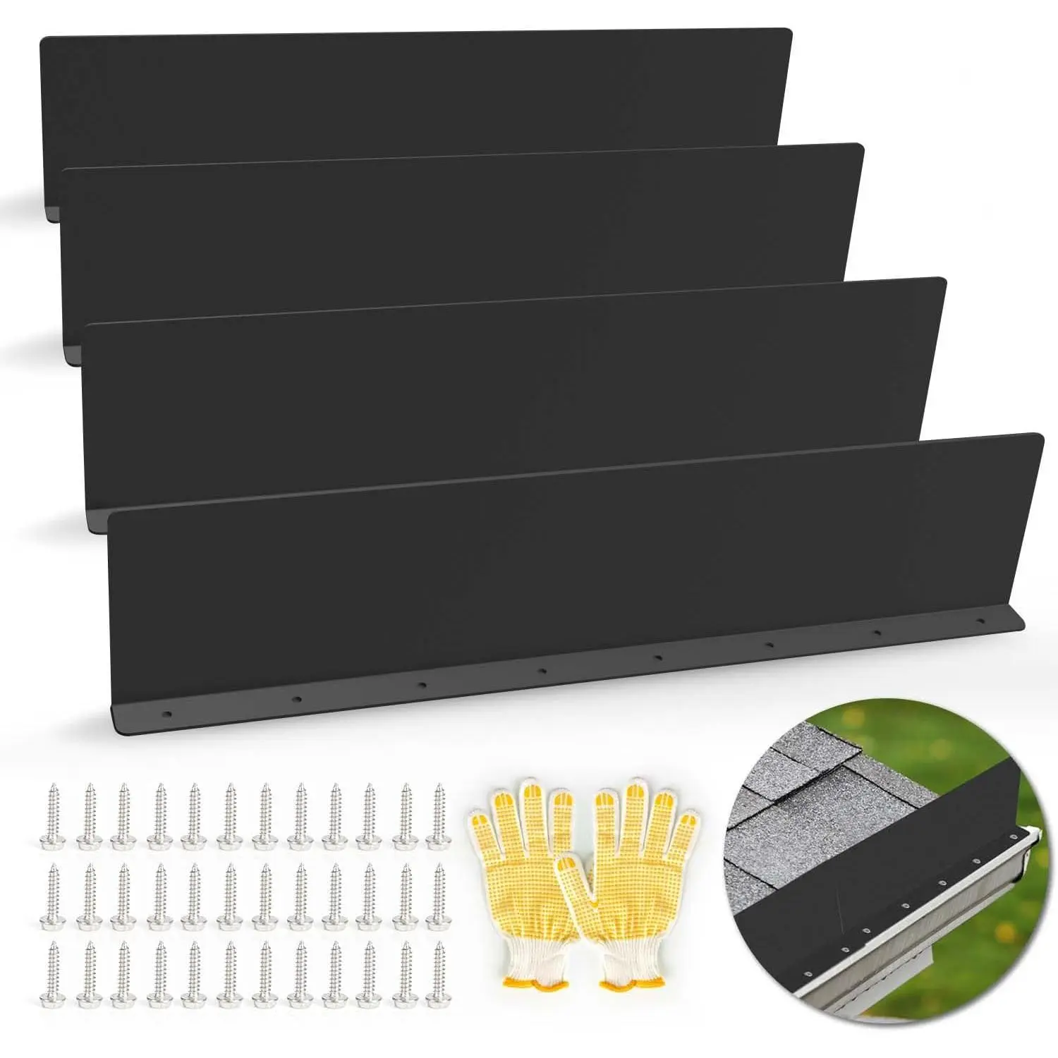 Gutter Valley Splash Guards 15.7 x 3.5 Inch 4 Pack Aluminum Rain Gutter Guard Downspout Rain Diverter for Roof Shingle Rain Drip Guard for Straight House Black