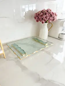 Gold Edge Glass Footed Serving Tray