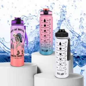 Travel-Themed Inspirational 32oz Gradient Color Water Bottle, BPA-Free, Leakproof with Water Tracking, Ideal for Sports and Outdoor Adventures