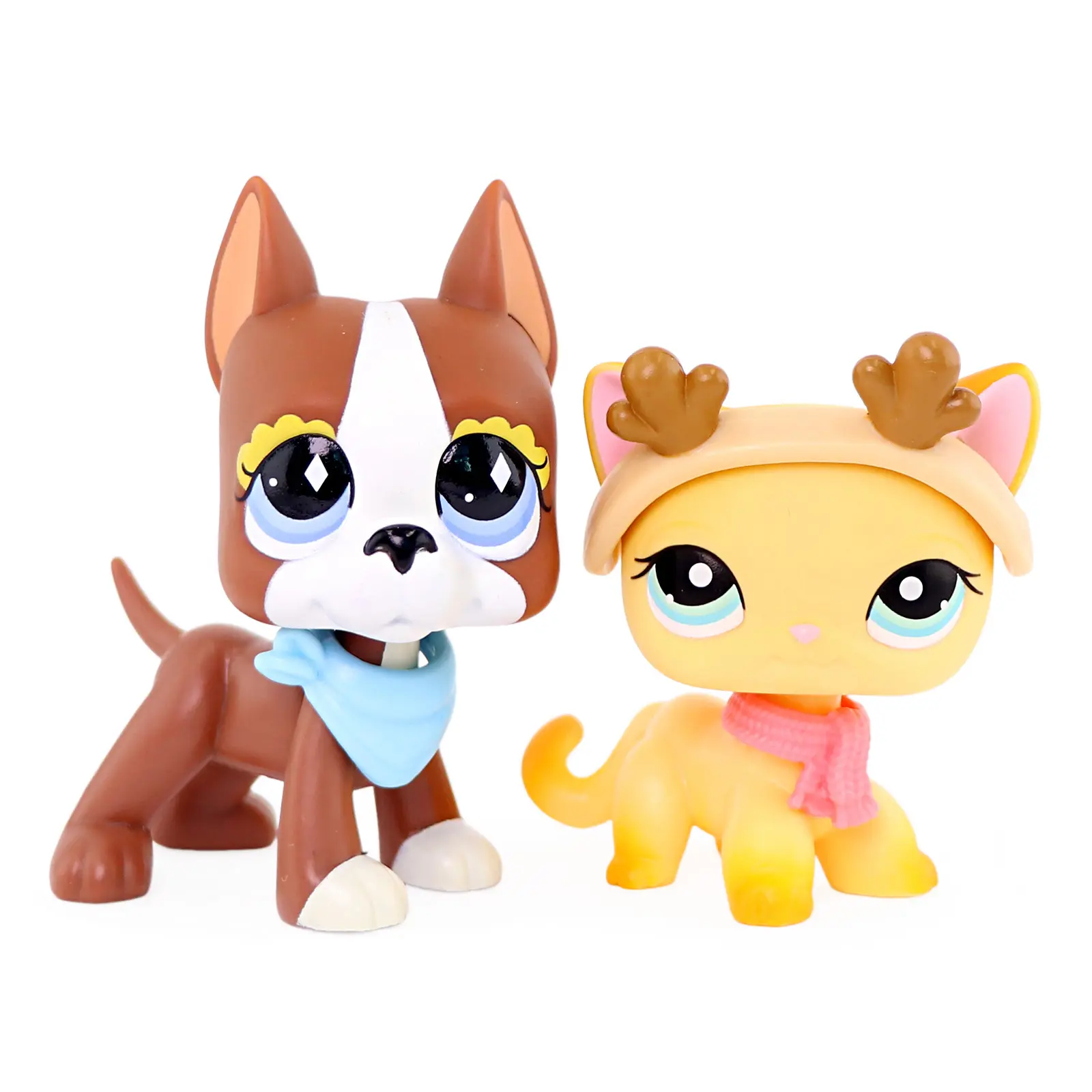 2 Pcs Collectible Mini Pet Figures, Dog and Cat Figurines with Fashion Accessories, Cartoon Mini Animal Toy Set for Kids Imaginative Play