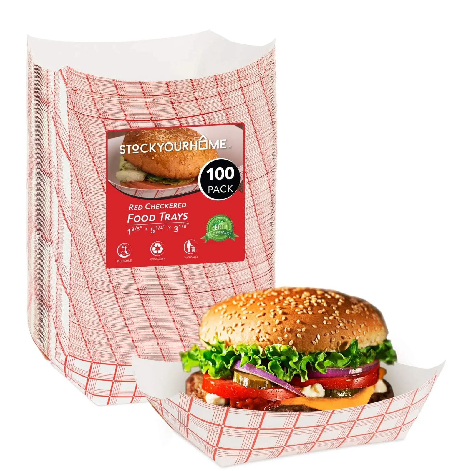 Stock Your Home Paper Trays Red Checked-3 Lbs- 100 Count