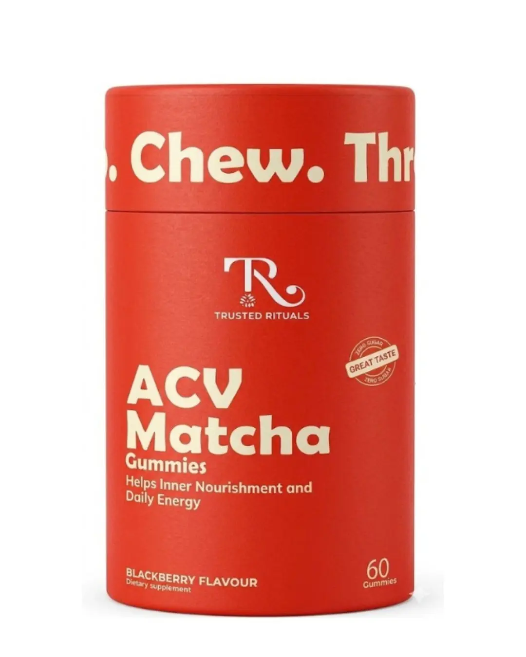 Trusted Rituals ACV Matcha Gummies - Gut, Digestion & Metabolism Support - Sugar-Free with Ashwagandha, Prebiotic Fiber, Vitamins B6 & B12 - Blackberry Flavor - 60 Gummies