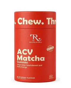 Trusted Rituals ACV Matcha Gummies | Sugar-free, with Ashwagandha, Prebiotic Fiber & Vitamin B6/12 for Max Strength, Gut, Mind, Metabolism & Digestion Support | Blackberry Flavor, 60N