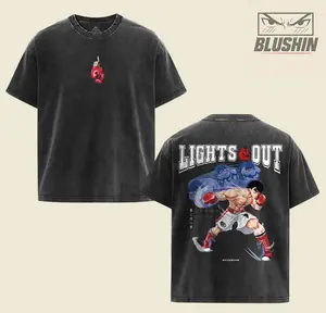 Vintage Wash Hajime no Ippo Makunouchi T-Shirt - Boxing Champion Graphic Tee, Heavyweight Cotton Retro Manga Shirt, Anime Gym Pump Cover Streetwear