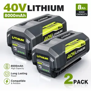 2-Pack 40V 8.0Ah Replacement Battery Packs for Ryobi Cordless Power Tools, Double Runtime, No Downtime