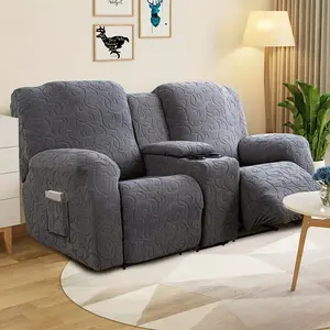 SENYU·HOME 6pcs/set Thick Fleece Crochet Pattern Recliner Loveseat Cover with Center Console, Soft Washable Sofa Slipcover, Stretch Furniture Protector
