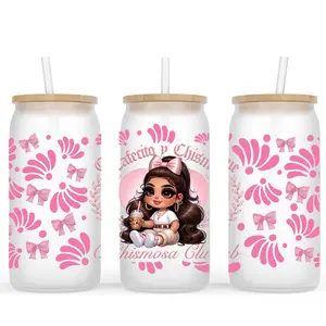 Cafecito Talavera Frosted Glass Cup (Sizes Available: 16oz or 20oz)