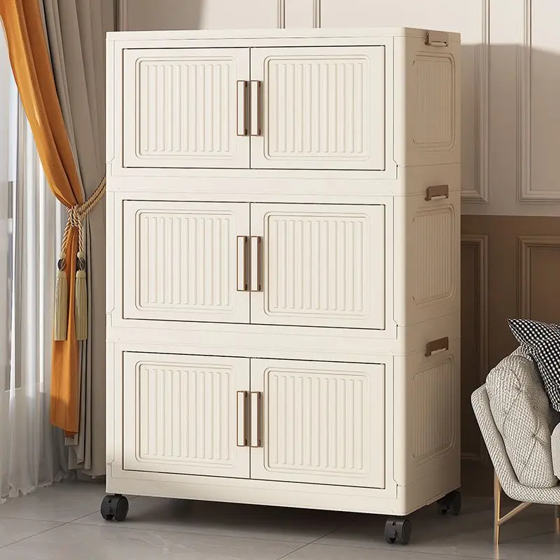 Snack storage rack cabinet, multi-layer mobile storage cabinet for home kitchen, living room toy box, foldable floor storage cabinet