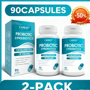 Probiotics 120 Billion CFUs 18 Strains 3 Prebiotics Digestive Enzymes for Men Women Digestive Immune Support Shelf Stable Non-GMO 90 Capsules Daily Dietary Supplement Fitness