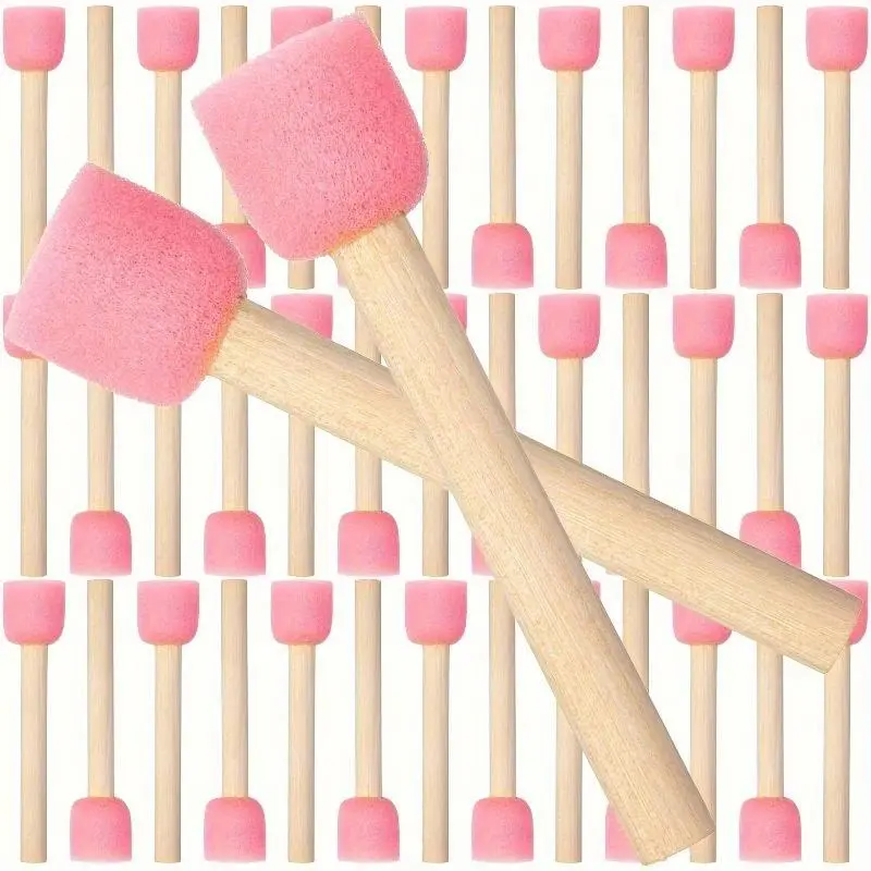 Durable 10-Piece Wooden Foam Brush Set - Uncharged Round Sponge Brushes for Crafts and Painting DIY Art Projects