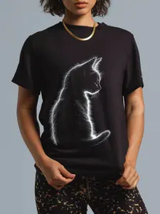 100% Cotton Unisex-Adults, Unisex- Cat Graphic T-Shirt, Black, Small, Short Sleeve, Crew Collar, Classic, Cat Animal Print T-Shirt