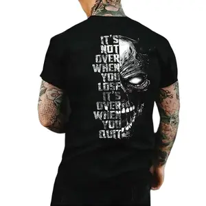 IT'S NOT OVER WHEN YOU LOSE IT'S OVER WHEN YOU QUIT Skull Print Men's T-Shirt Top Menswear Cotton Tee Shirt with Bold Design and Comfortable Material