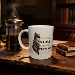 Mugs Macho Alfa Instant Food Mug with Wolf Design for Coffee and Tea