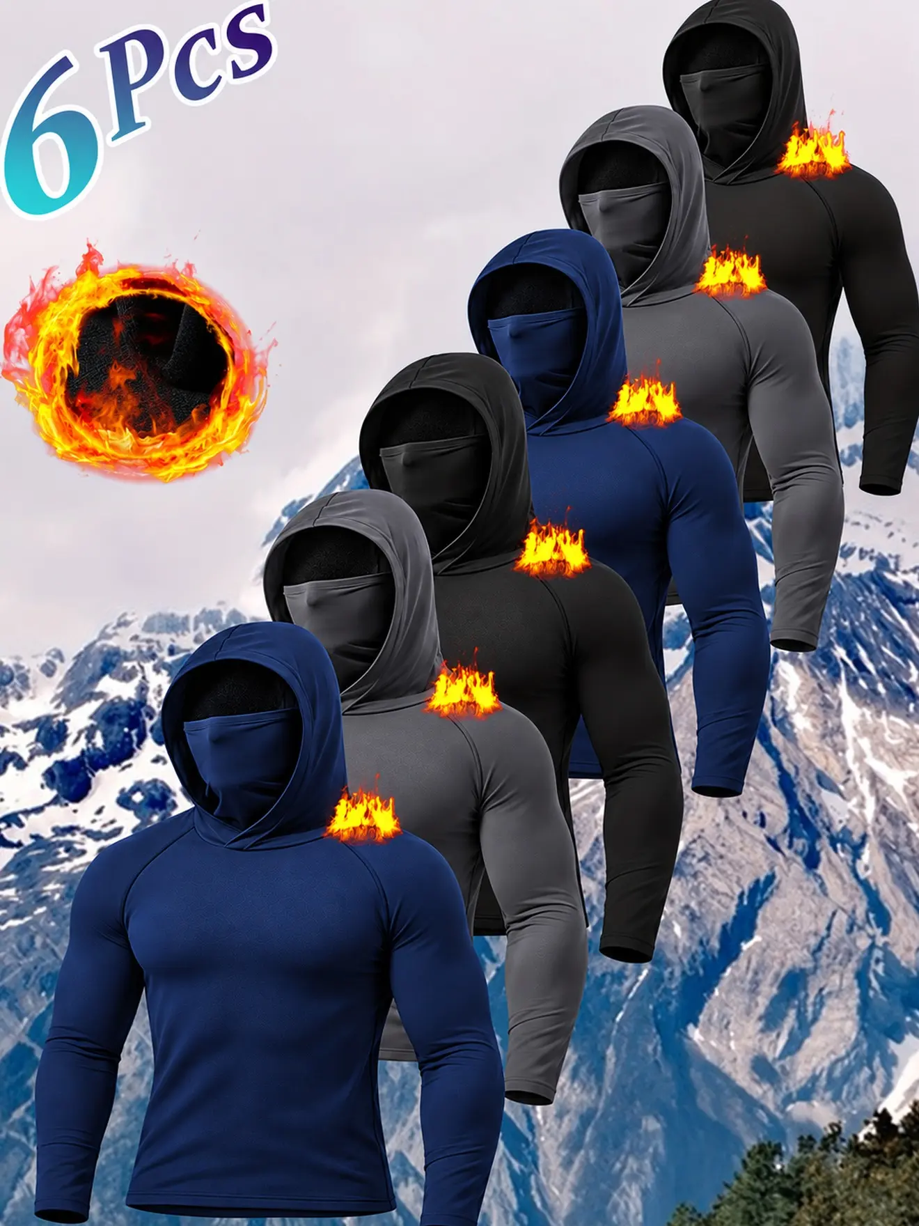 Men's Thermal Compression Shirts, Warm Fleece-Lined Fabric, High-Neck Winter Base Layer Tops for Skiing, Training & Outdoor Sports