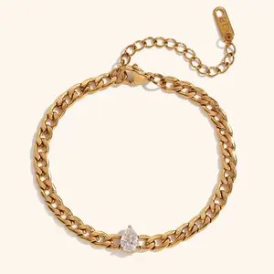 Stainless Steel NK 16.5cm Chain Water Drop Zircon Pendant Bracelet, Fashionable Hand Jewelry Accessories, Daily Party Wear hip hop bracelet Halloween Skull Skeleton Pendant Bracelet