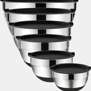"6-in-1 Stainless Steel Mixing Bowl Set 🥣 Sleek, Stackable, Spill-Proof!" no brand