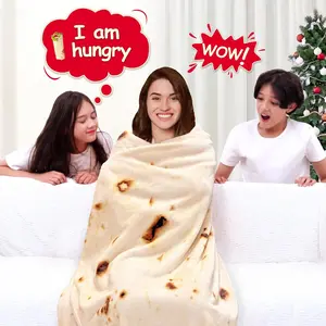 Mermaker Burritos Tortilla Throw Blanket 2.0 Double Sided 71 Inches for Adult and Kids, Giant Funny Realistic Food Blankets, 285 GSM Novelty Soft Flannel Taco Blanket (Yellow -Double Sided) mermaker