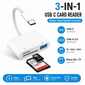 3-in-1 USB-C Card Reader | 5Gbps USB 3.0 SD/TF Card Adapter for iPhone 15/16, iPad, MacBook, Camera