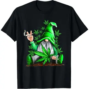 Funny Gnome Pot Leaf 420 Marijuana Weed Cannabis Smoking T-Shirt
