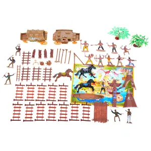 58 Pcs Wild West Cowboys and Indians Plastic Figures Toys Play Set, Toy Figure Action Soldiers and Native American Accessories Figure Playset Birthday Gift