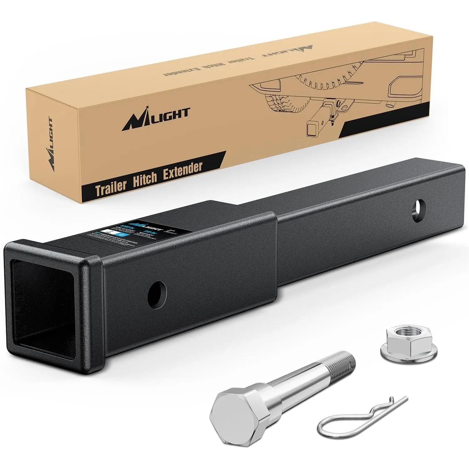 Nilight Trailer Hitch Extender - 12 in Clearance Adder, 2 in Class 3 or 4 Hitch Receiver Fit, 5/8 in Stainless Steel Bolt, Flange Nut & Clip, 3500 LBS GTW, Easy Installation, Matte Black Outdoor-Durable Finish, Class Ⅲ Or Ⅳ Hitch Receiver