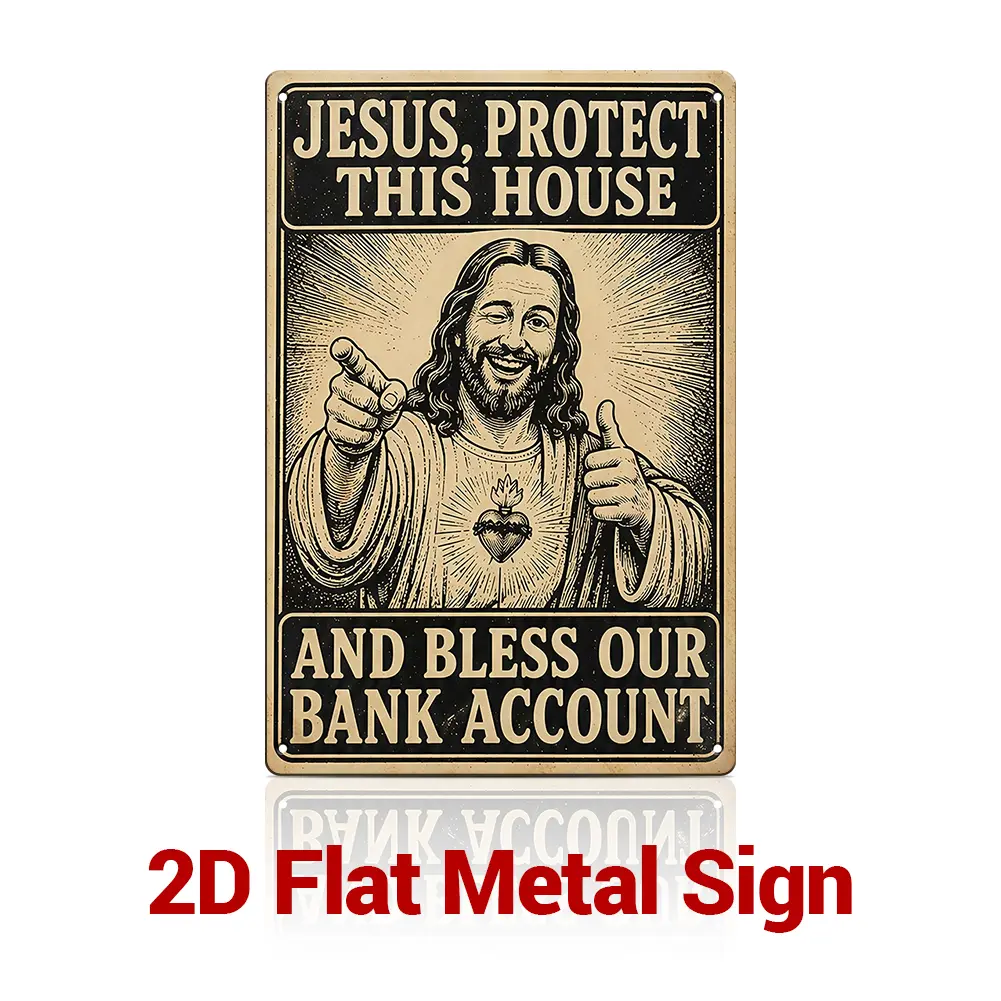 Jesus Protect This House Metal Sign 8×12 Inch / 12×16 Inch | Funny Christian Wall Decor | Bless Our Bank Account Religious Humor Tin Sign | Home Prayer Room Plaque | Palette&Wall | summervibes