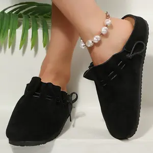 Women's Vacation Drawstring Sandals Suede Clogs for Women Footwear Casual Slip On Indoor Outdoor Shoes