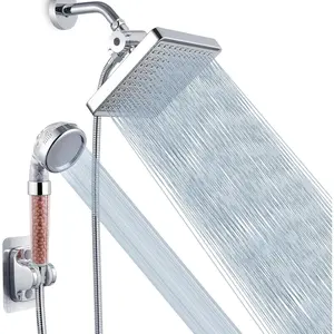 High  Rain Shower  with Handheld Spray Combo, Hand Held Filter Showerhead with Self-adhesive Holder and 59" Hose (Luxury Chrome)