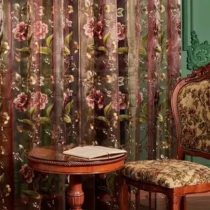 Luxurious European Embroidered Curtain, Room Decor Curtain, Vintage Sheer Drapes for Living Room Bedroom Study, Elegant Traditional Style, 1pc